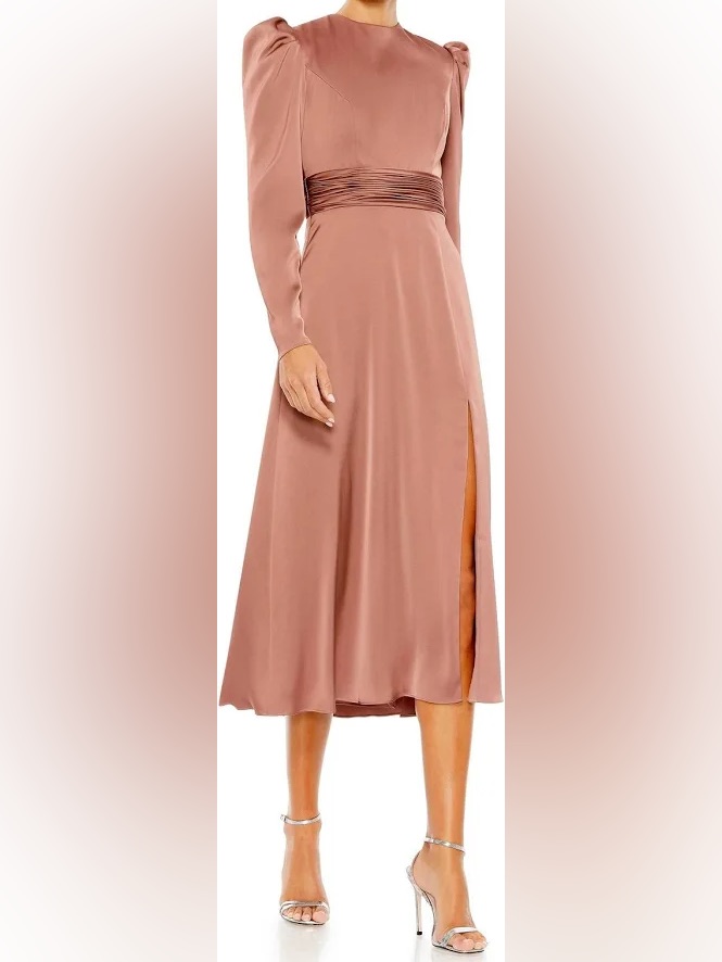 Nwt Mac Duggal Sz 12 Long Sleeve Midi Formal Gown In Mauve 26936